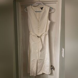 Banana Republic Factory White Linen Midi Sheath Dress